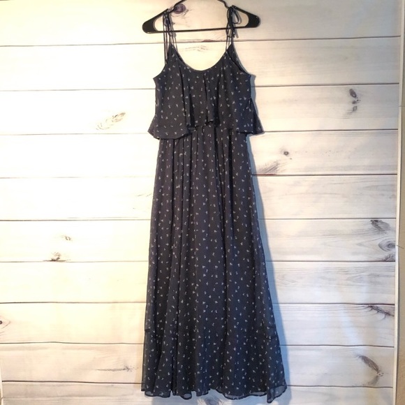 🍂🍁 Fall NWT Abercrombie & Fitch Chiffon Floral Popover Navy Dress Sz L - Picture 3 of 4